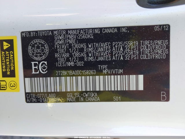 Aukcja sprzedaży 2013 Lexus Rx 350, vin: 2T2BK1BA0DC158263, numer aukcji: 45606379