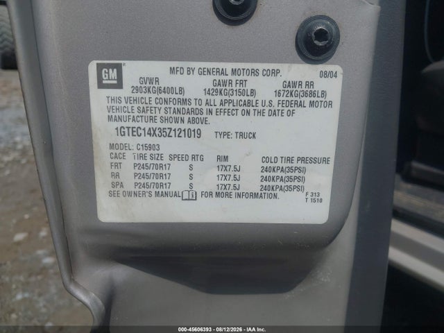Продажа на аукционе авто 2005 Gmc Sierra 1500 Work Truck, vin: 1GTEC14X35Z121019, номер лота: 45606393
