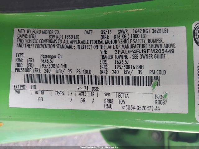Ford FIESTA SE 2015 3FADP4BJ9FM205449 Image 9