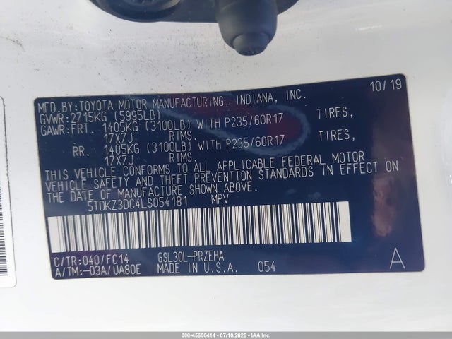 Toyota SIENNA LE 2020 5TDKZ3DC4LS054181 Image 9