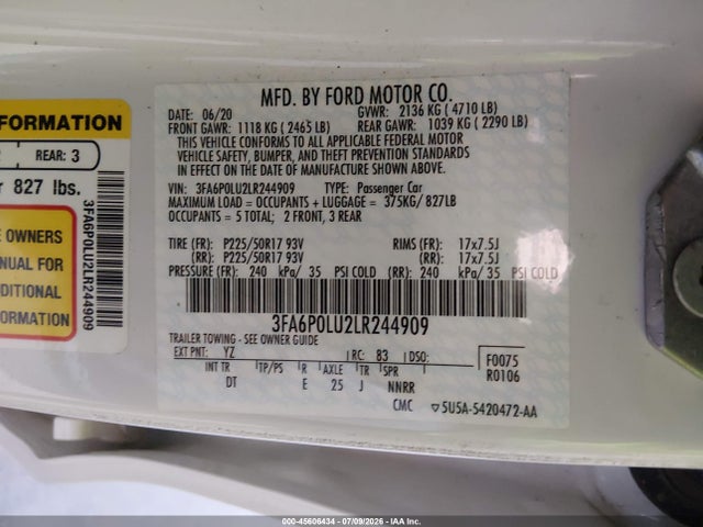 Ford Fusion Hybrid Se 2020 3FA6P0LU2LR244909 Image 9