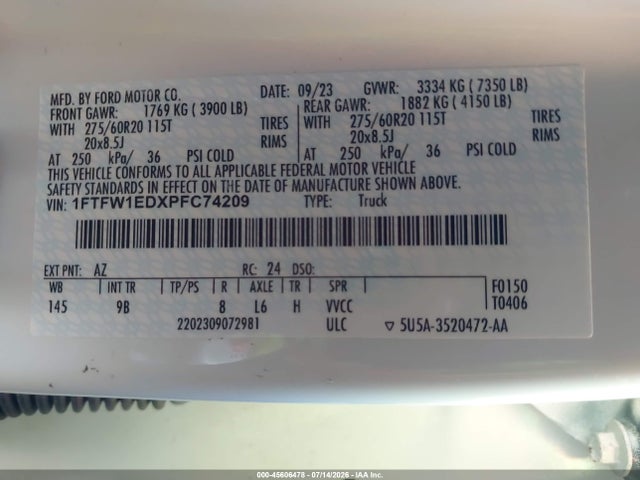 1FTFW1EDXPFC74209 Ford F-150 Platinum