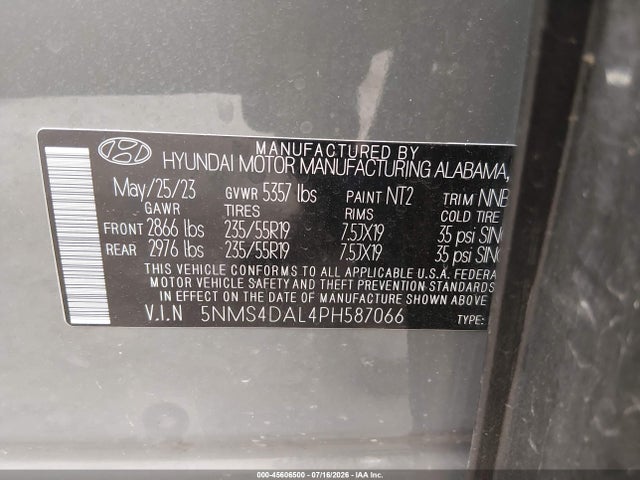 45606500 :رقم المزاد ، 5NMS4DAL4PH587066 vin ، 2023 Hyundai Santa Fe Limited مزاد بيع