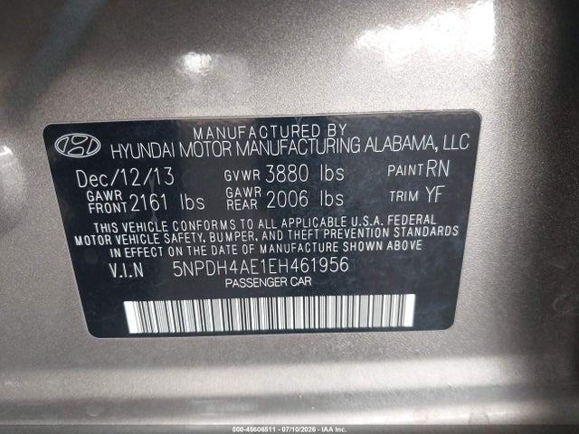 Продажа на аукционе авто 2014 Hyundai Elantra Se, vin: 5NPDH4AE1EH461956, номер лота: 45606511