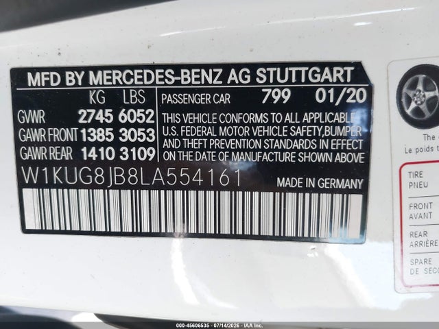 Aukcja sprzedaży 2020 Mercedes-benz Amg S 63 4matic, vin: W1KUG8JB8LA554161, numer aukcji: 45606535
