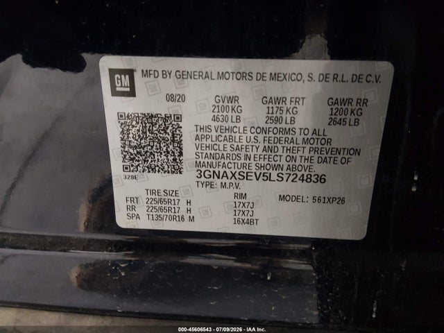 Chevrolet Equinox Awd Ls 2020 3GNAXSEV5LS724836 Image 9