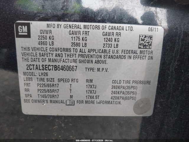 Aukcja sprzedaży 2011 Gmc Terrain Sle-2, vin: 2CTALSEC7B6460667, numer aukcji: 45606555