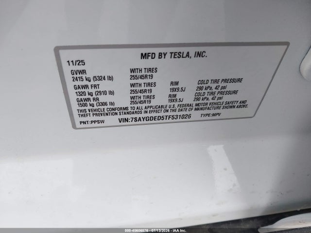 7SAYGDED5TF531026 Tesla Model Y Premium Rear-wheel Drive/rear-wheel Drive