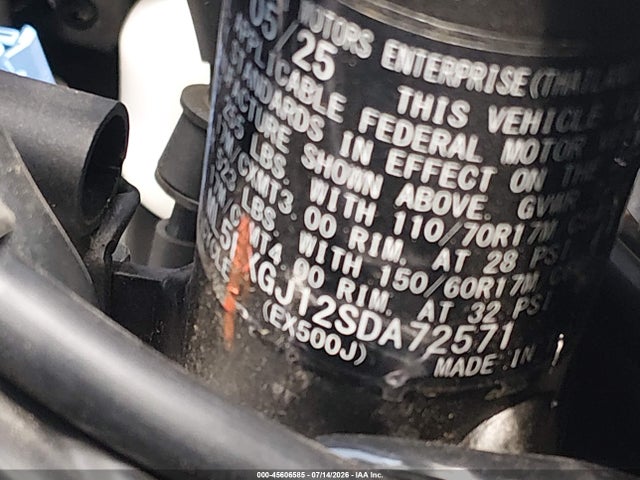45606585 :رقم المزاد ، ML5EXGJ12SDA72571 vin ، 2025 Kawasaki Ex500 A/b مزاد بيع