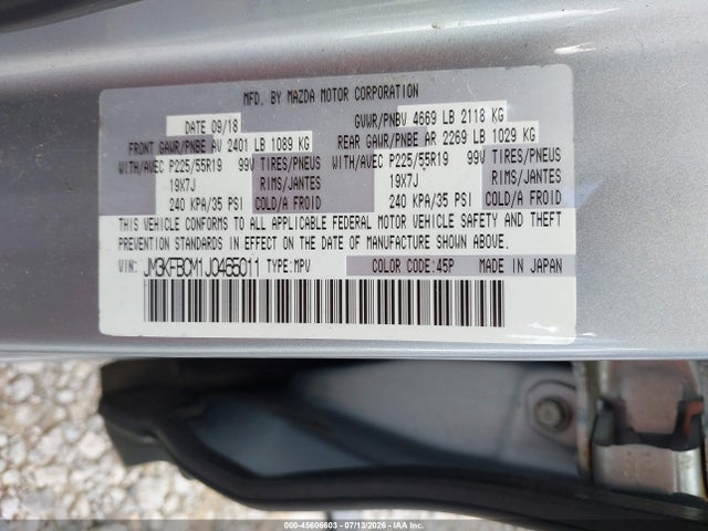 2018 Mazda Cx-5 Touring მანქანა იყიდება აუქციონზე, vin: JM3KFBCM1J0465011, აუქციონის ნომერი: 45606603