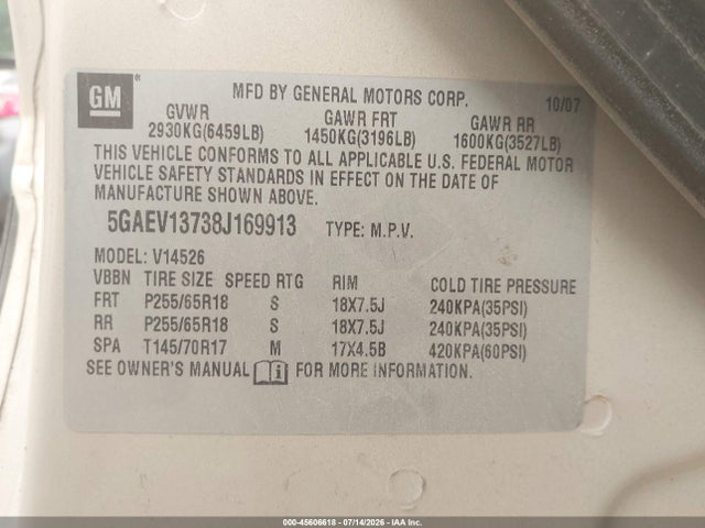Продаж на аукціоні авто 2008 Buick Enclave Cx, vin: 5GAEV13738J169913, номер лоту: 45606618