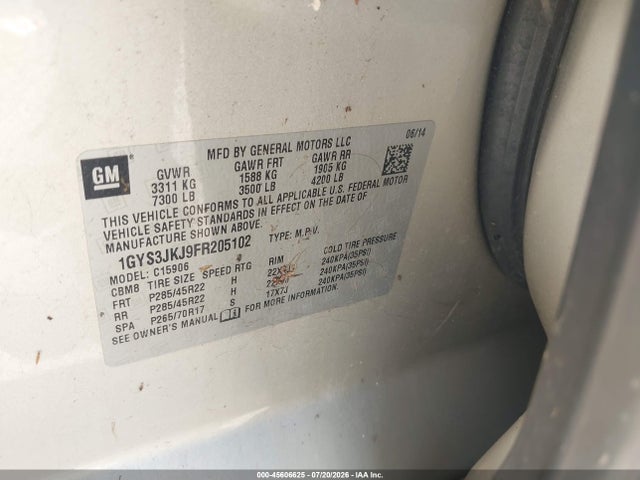 Aukcja sprzedaży 2015 Cadillac Escalade Esv Premium, vin: 1GYS3JKJ9FR205102, numer aukcji: 45606625
