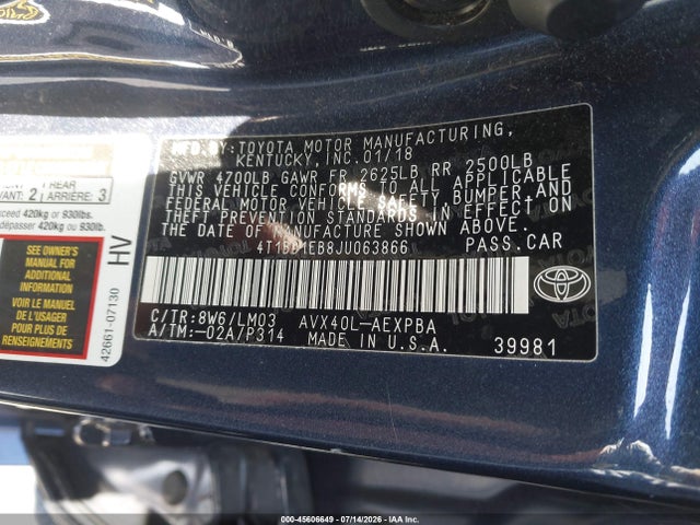 4T1BD1EB8JU063866 Toyota Avalon Hybrid Limited