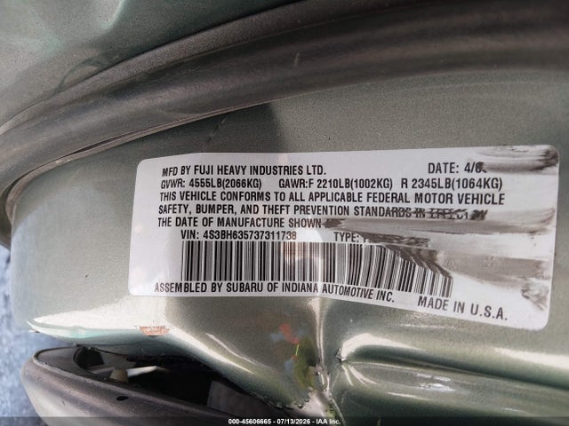 45606665 :رقم المزاد ، 4S3BH635737311738 vin ، 2003 Subaru Legacy L/l W/special Edition Package مزاد بيع