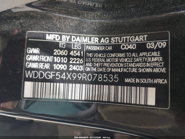 Aukcja sprzedaży 2009 Mercedes-benz C 300 Sport, vin: WDDGF54X99R078535, numer aukcji: 45606678
