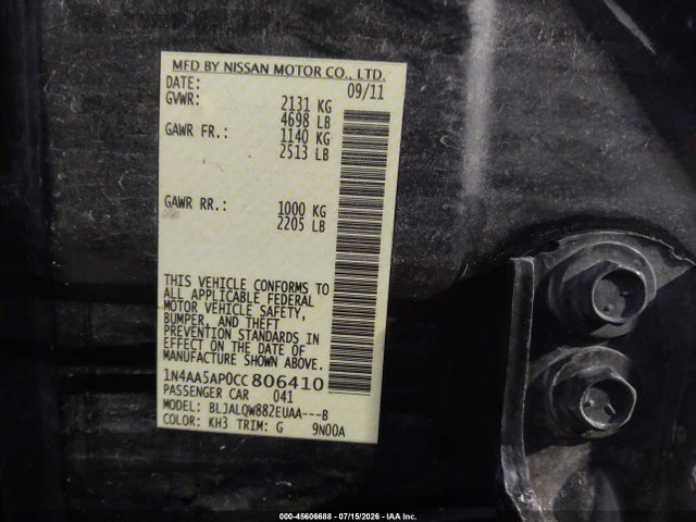 Продаж на аукціоні авто 2012 Nissan Maxima 3.5 S, vin: 1N4AA5AP0CC806410, номер лоту: 45606688