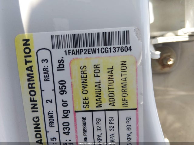 Продаж на аукціоні авто 2012 Ford Taurus Sel, vin: 1FAHP2EW1CG137604, номер лоту: 45606695