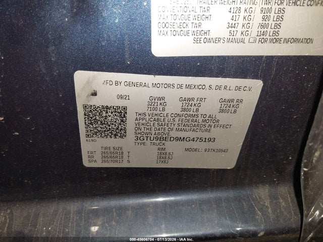 Продажа на аукционе авто 2021 Gmc Sierra 1500 4wd  Short Box Sle, vin: 3GTU9BED9MG475193, номер лота: 45606704