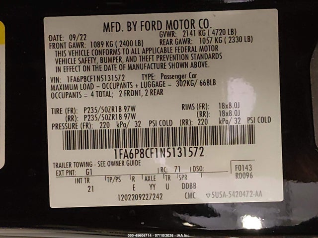 Ford Mustang Gt Fastback 2022 1FA6P8CF1N5131572 Image 9