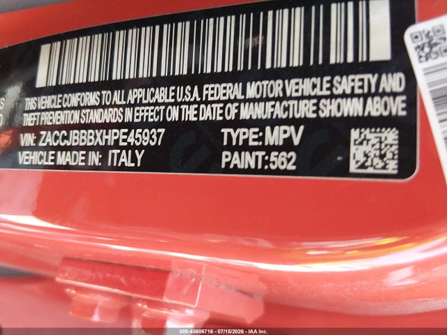 Продажа на аукционе авто 2017 Jeep Renegade Latitude, vin: ZACCJBBBXHPE45937, номер лота: 45606716