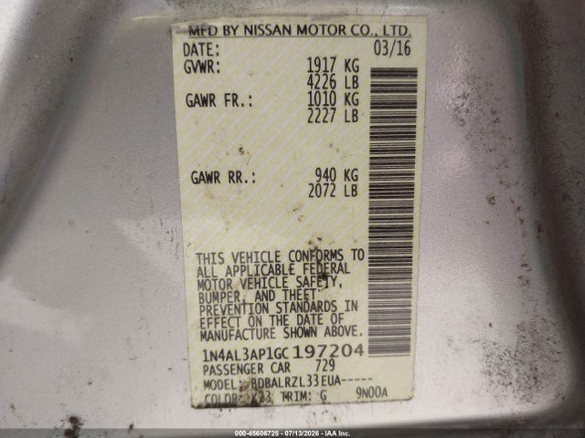 Nissan Altima 2.5 Sl 2016 1N4AL3AP1GC197204 Image 9