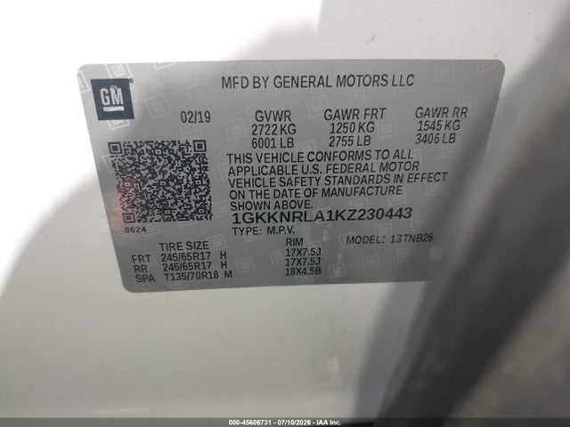 2019 Gmc Acadia Sle-1 მანქანა იყიდება აუქციონზე, vin: 1GKKNRLA1KZ230443, აუქციონის ნომერი: 45606731