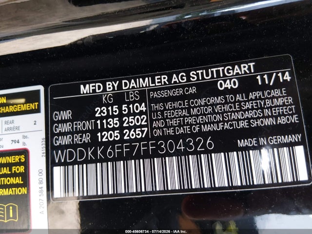 Aukcja sprzedaży 2015 Mercedes-benz E 400, vin: WDDKK6FF7FF304326, numer aukcji: 45606734