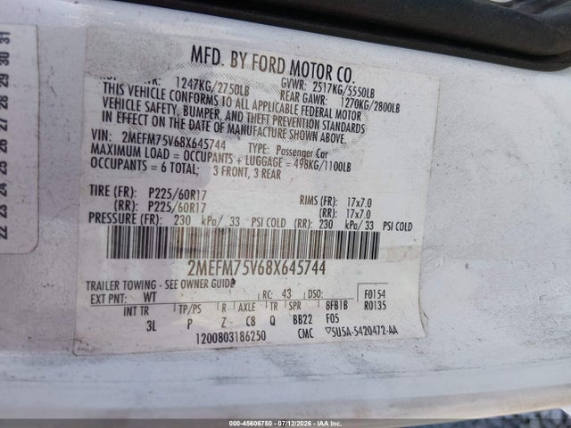 Продаж на аукціоні авто 2008 Mercury Grand Marquis Ls, vin: 2MEFM75V68X645744, номер лоту: 45606750