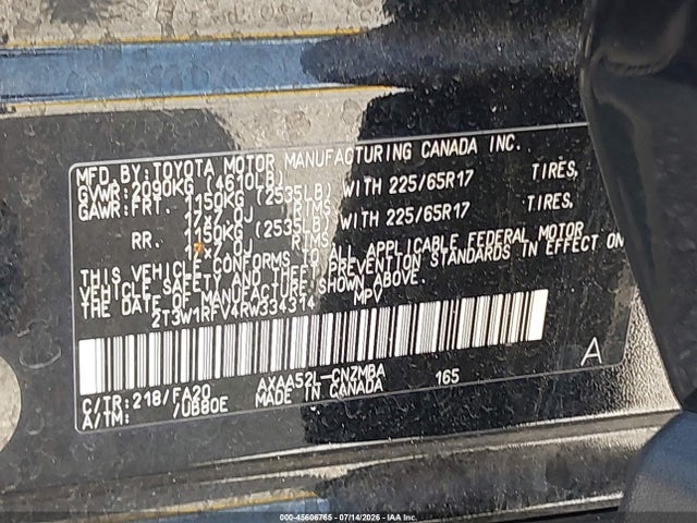 45606765 :رقم المزاد ، 2T3W1RFV4RW334314 vin ، 2024 Toyota Rav4 Xle مزاد بيع