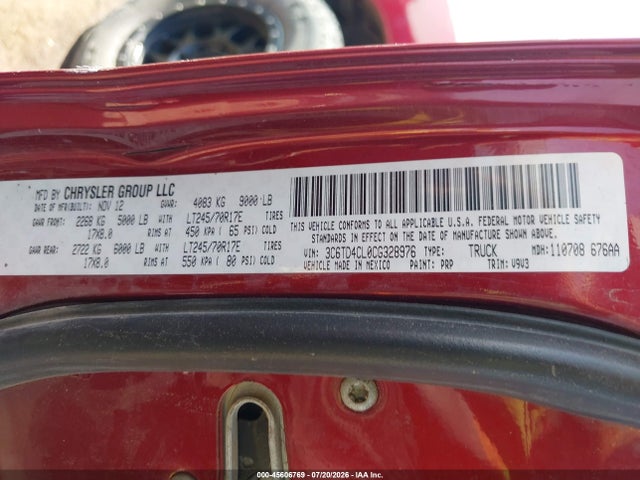 Продажа на аукционе авто 2012 Ram 2500 St, vin: 3C6TD4CL0CG328976, номер лота: 45606769