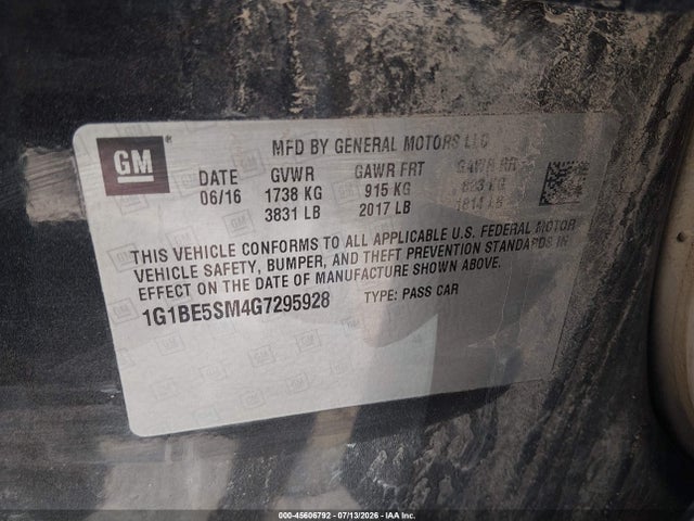 1G1BE5SM4G7295928 Chevrolet Cruze Lt Auto