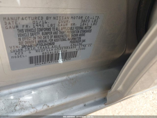 Nissan SENTRA SV 2016 3N1AB7AP7GL643920 Image 9