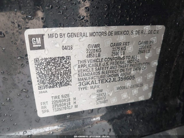 2018 Gmc Terrain Sle მანქანა იყიდება აუქციონზე, vin: 3GKALTEX2JL359605, აუქციონის ნომერი: 45606818