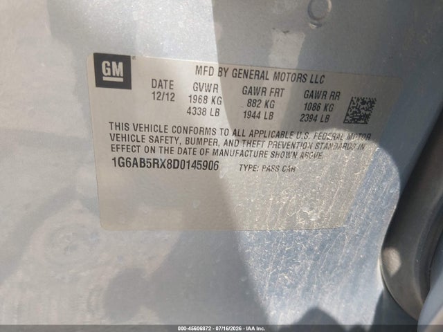 Aukcja sprzedaży 2013 Cadillac Ats Luxury, vin: 1G6AB5RX8D0145906, numer aukcji: 45606872