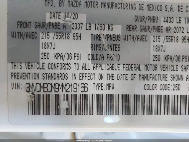 Продажа на аукционе авто 2021 Mazda Cx-30 Premium, vin: 3MVDMBDM9MM219166, номер лота: 45606900