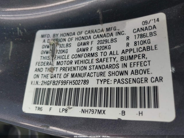 Honda Civic Ex-l 2015 2HGFB2F99FH502789 Image 9