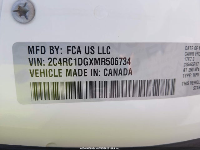 Aukcja sprzedaży 2021 Chrysler Voyager Lxi, vin: 2C4RC1DGXMR506734, numer aukcji: 45606924