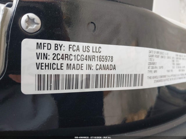 45606928 :رقم المزاد ، 2C4RC1CG4NR165978 vin ، 2022 Chrysler Voyager Lx مزاد بيع