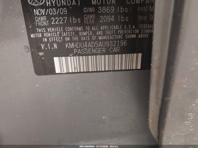45606989 :رقم المزاد ، KMHDU4AD5AU932196 vin ، 2010 Hyundai Elantra Gls مزاد بيع