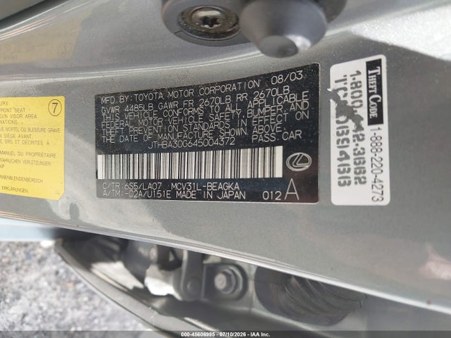 45606995 :رقم المزاد ، JTHBA30G645004372 vin ، 2004 Lexus Es 330 مزاد بيع