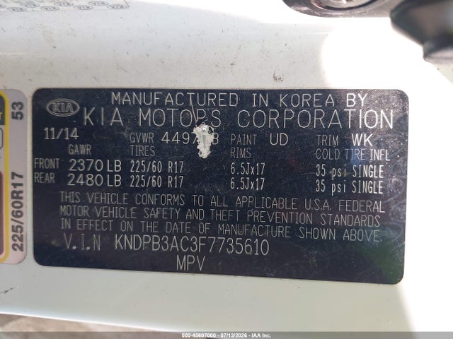 Aukcja sprzedaży 2015 Kia Sportage Lx, vin: KNDPB3AC3F7735610, numer aukcji: 45607000