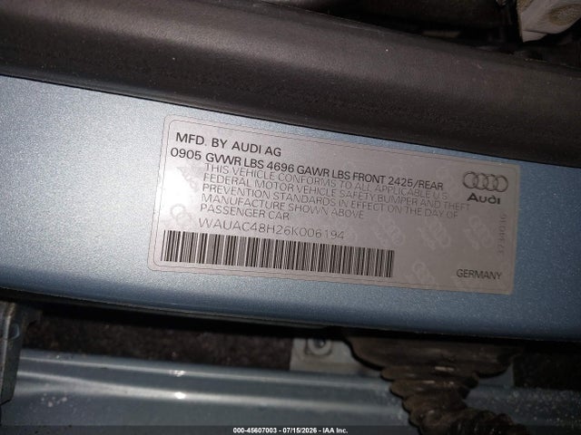Aukcja sprzedaży 2006 Audi A4 1.8t, vin: WAUAC48H26K006194, numer aukcji: 45607003