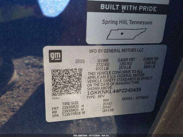 2023 Gmc Acadia Fwd Sle მანქანა იყიდება აუქციონზე, vin: 1GKKNKL44PZ240439, აუქციონის ნომერი: 45607008