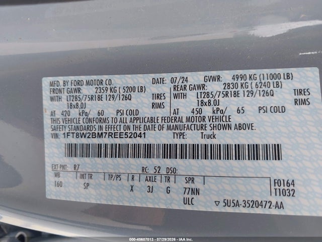 2024 Ford F-250 King Ranch მანქანა იყიდება აუქციონზე, vin: 1FT8W2BM7REE52041, აუქციონის ნომერი: 45607013