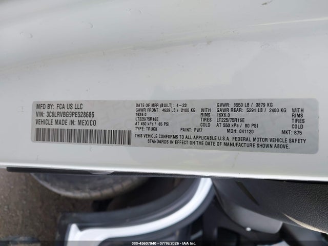 3C6LRVBG9PE528686 RAM Promaster 1500 High Roof 136 Wb