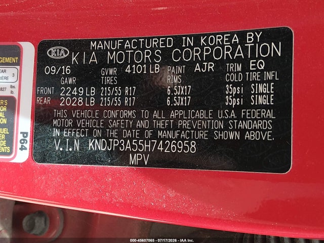 Aukcja sprzedaży 2017 Kia Soul +, vin: KNDJP3A55H7426958, numer aukcji: 45607065