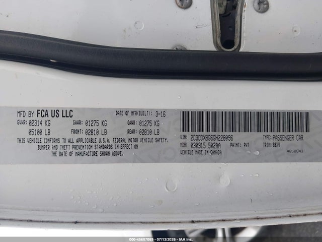45607069 :رقم المزاد ، 2C3CDXBG6GH228096 vin ، 2016 Dodge Charger Se مزاد بيع