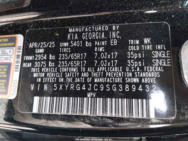 45607103 :رقم المزاد ، 5XYRG4JC9SG389432 vin ، 2025 Kia Sorento Lx مزاد بيع