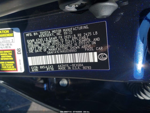 2024 Lexus Es 300h Ultra Luxury მანქანა იყიდება აუქციონზე, vin: 58AFA1C14RU039993, აუქციონის ნომერი: 45607114