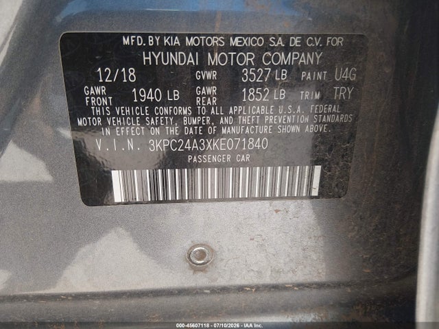Hyundai ACCENT SE 2019 3KPC24A3XKE071840 Image 9